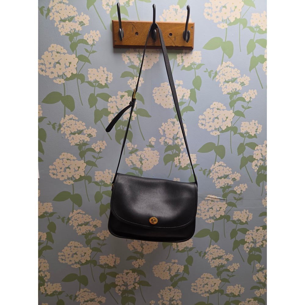 Y2k 9790 Coach Black Leather Crossbody Bag Turnlock Flap Shoulder Bag